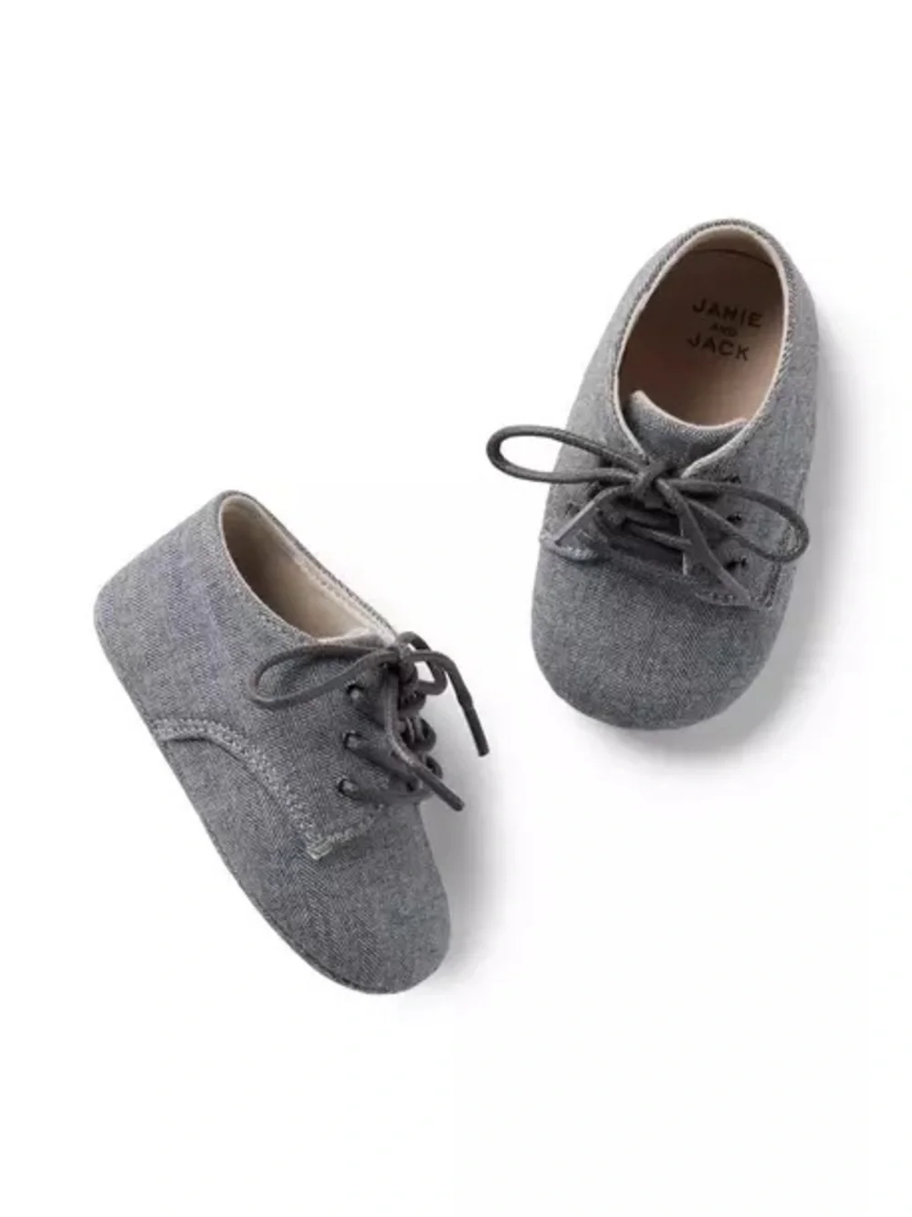New! 3-6M Boy Janie and Jack Gray Twill Herringbone Soft Sole Crib Shoes NWT